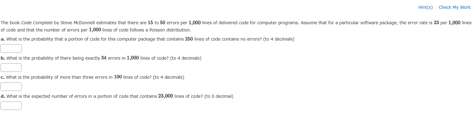 Solved Hint(s) ﻿Check My Work of code and that the number of | Chegg.com