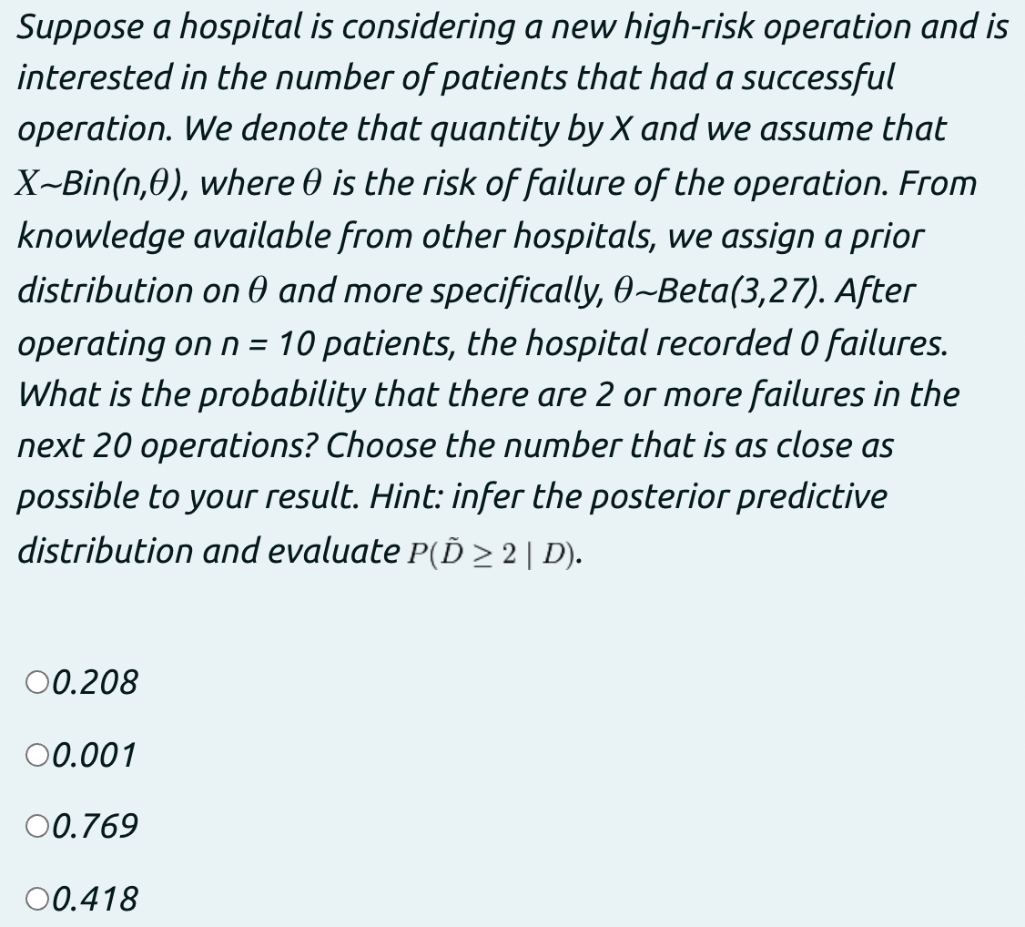 Solved Suppose a hospital is considering a new high-risk | Chegg.com