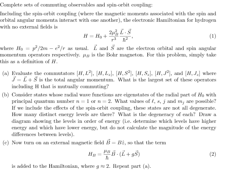 Solved Complete sets of commuting observables and spinorbit