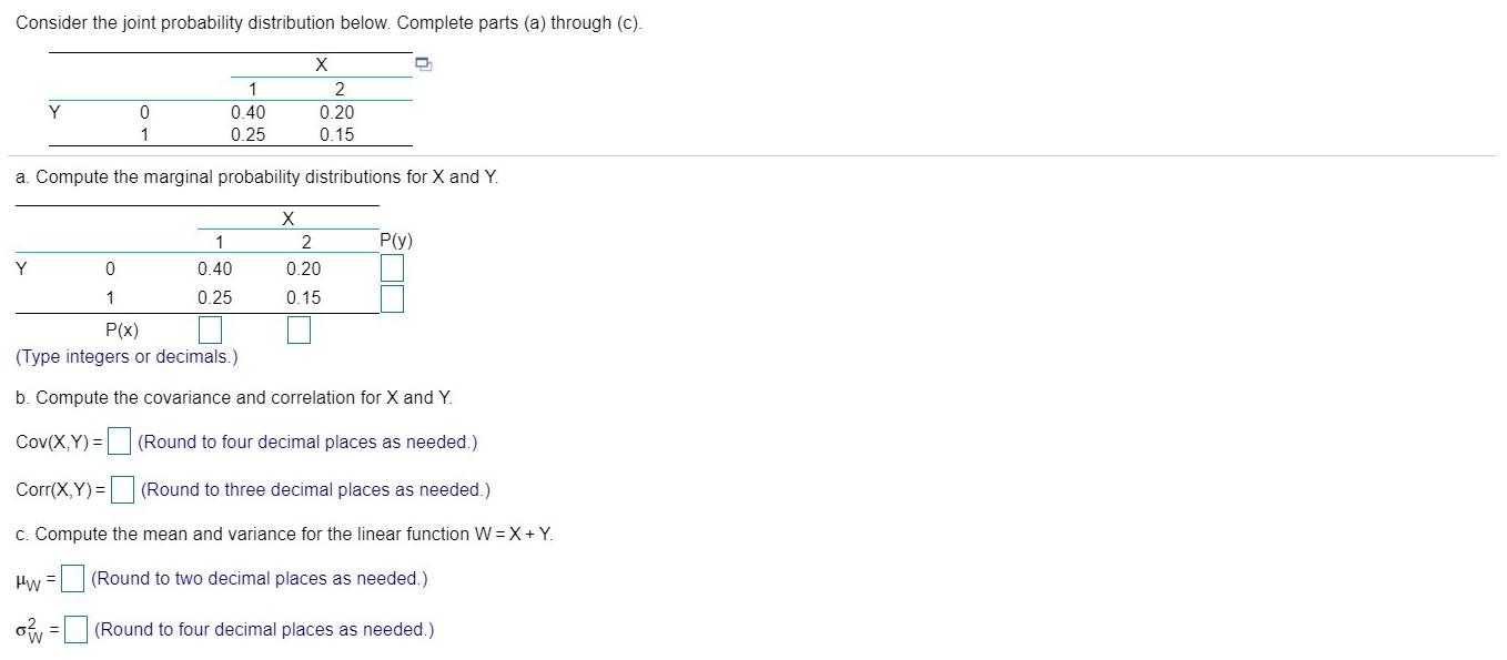 Solved Consider the joint probability distribution below. | Chegg.com