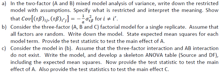 A) In The Two-factor (A And B) Mixed Model Analysis | Chegg.com