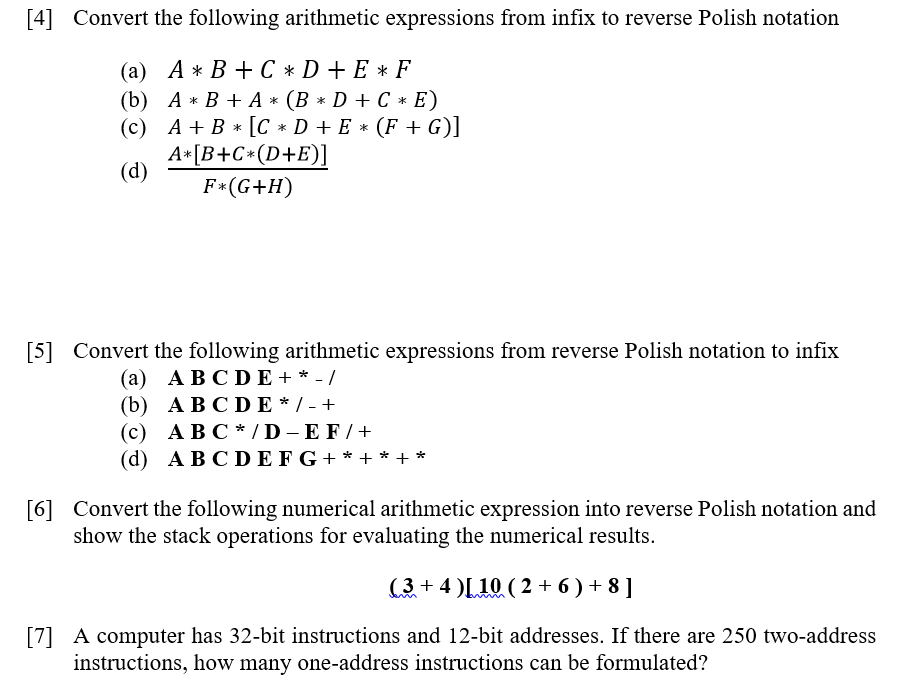 Solved 4 Convert The Following Arithmetic Expressions From Chegg Com