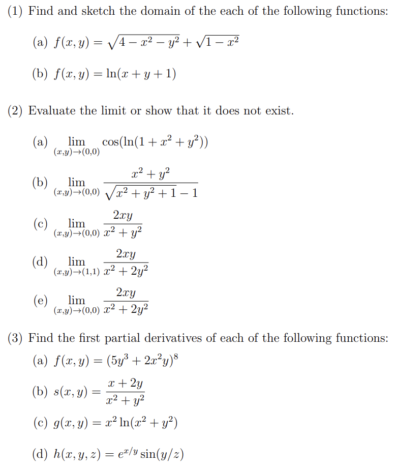 Solved (1) ﻿Find and sketch the domain of the each of the | Chegg.com