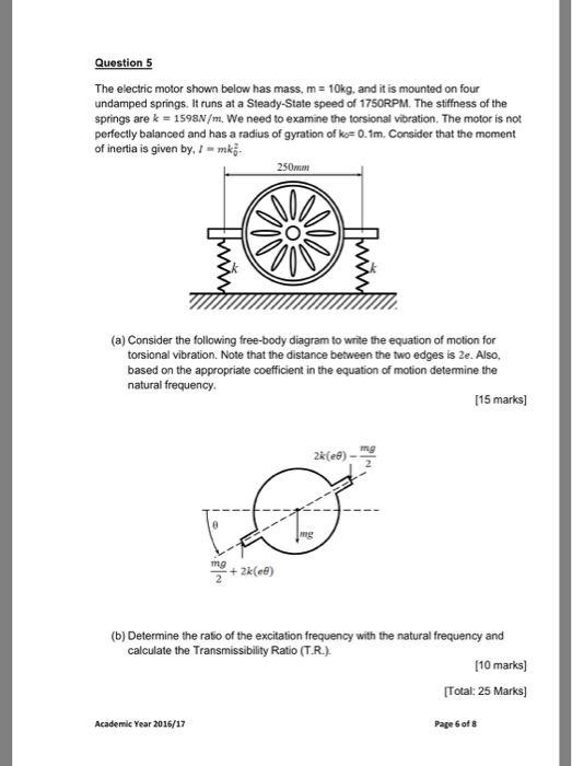 Solved Question 5 The electric motor shown below has mass, m | Chegg.com