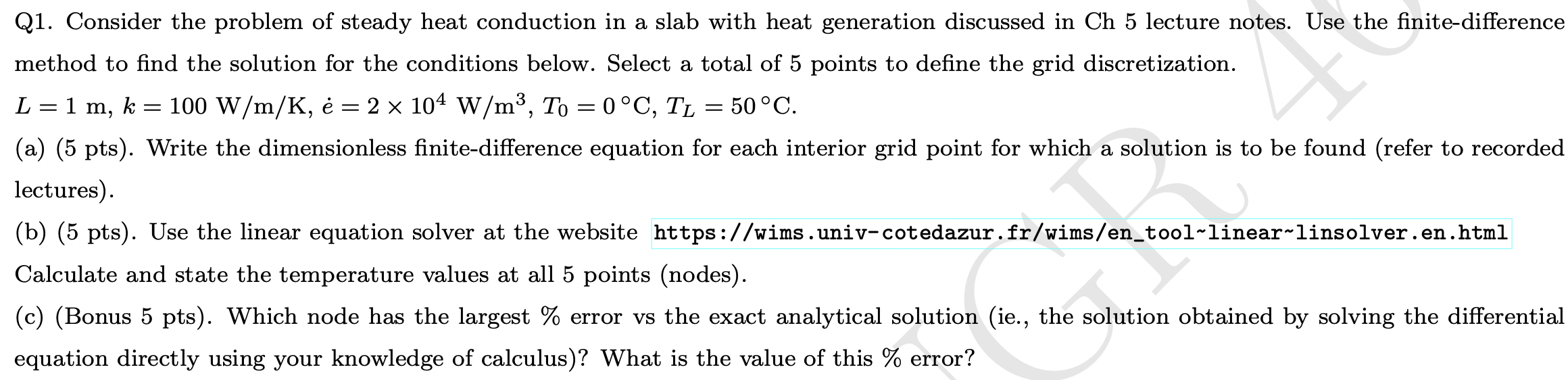 Q1. Consider the problem of steady heat | Chegg.com