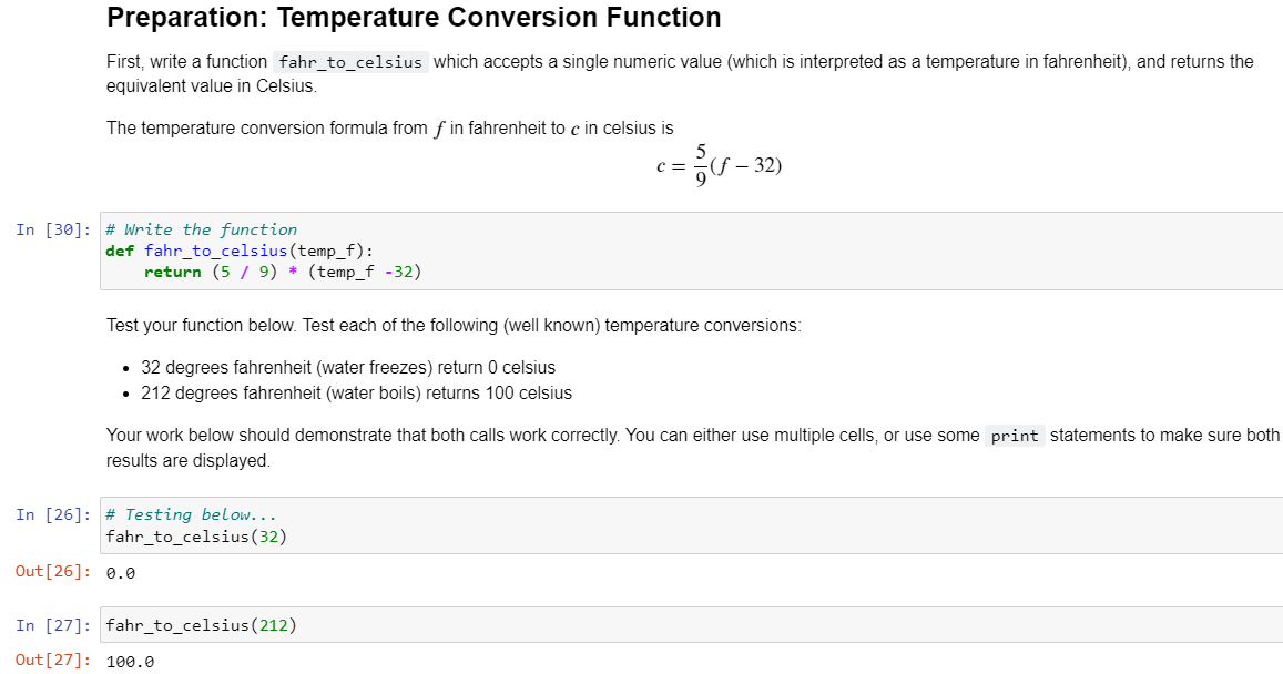 Solved Preparation: Temperature Conversion Function First, | Chegg.com