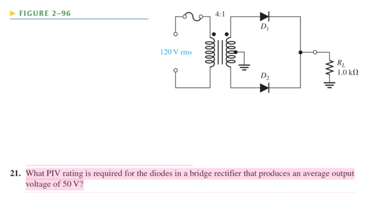 Solved 1. What PIV rating is required for the diodes in a
