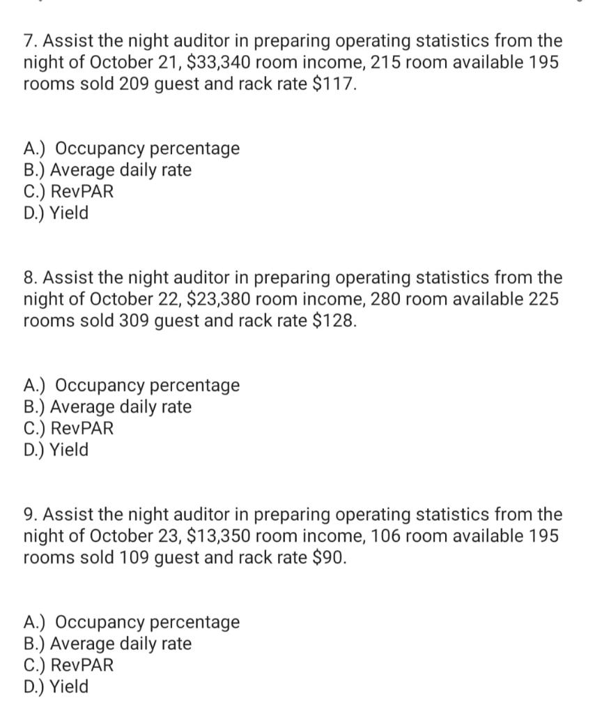 Solved 7 Assist The Night Auditor In Preparing Operating Chegg Com   Php4m8rMm