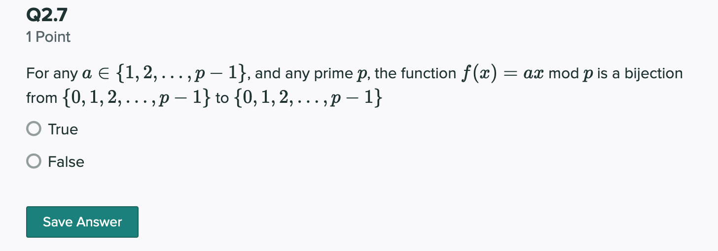 Solved Q2 7 1 Point For Any A E 1 2 P 1 And Any Chegg Com