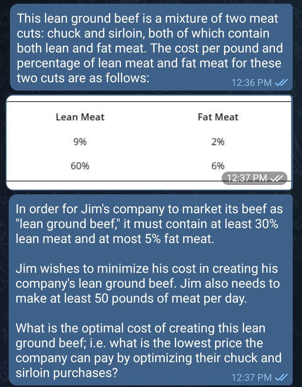 Solved This lean ground beef is a mixture of two meat cuts