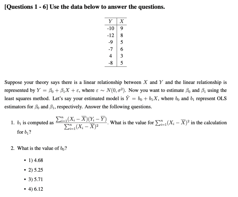 Solved [Questions 1 - 6] Use the data below to answer the | Chegg.com