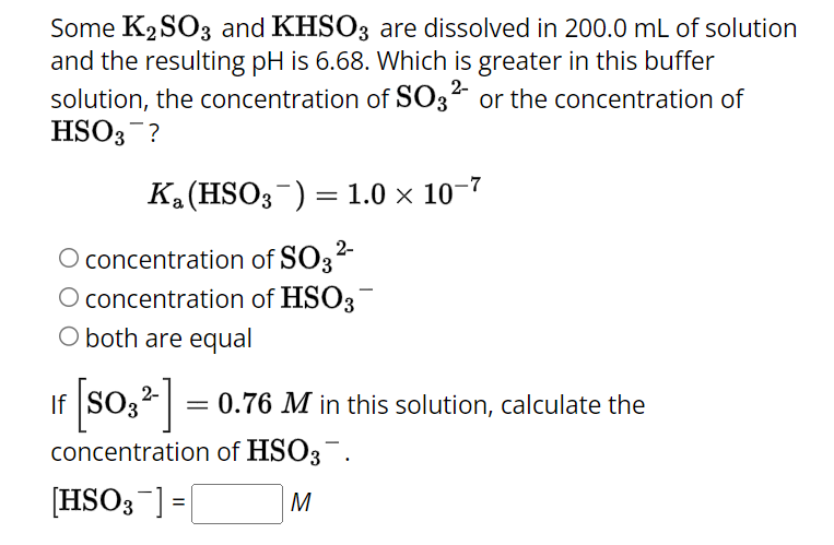 Solved Some K2SO3 and KHSO3 are dissolved in 200.0 mL of | Chegg.com