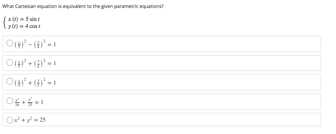 Solved What Cartesian equation is equivalent to the given | Chegg.com