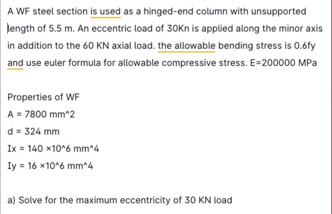 solved-a-wf-steel-section-is-used-as-a-hinged-end-column-chegg