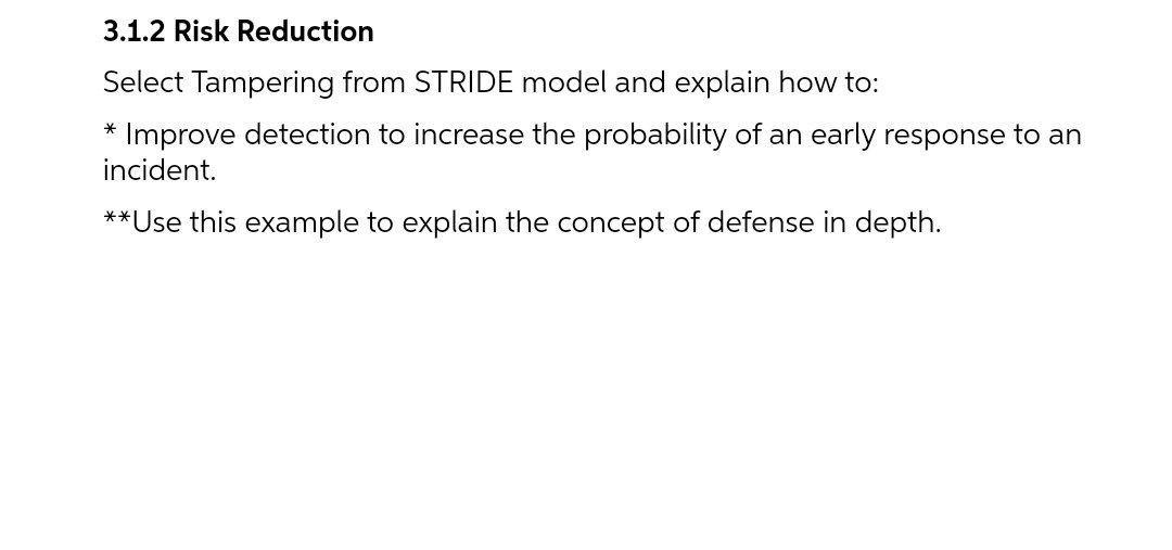 Solved 3.1.2 Risk Reduction * Select Tampering from STRIDE | Chegg.com