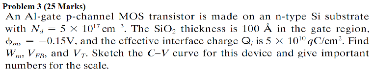 Solved Problem 3 (25 Marks) An Al-gate p-channel MOS | Chegg.com