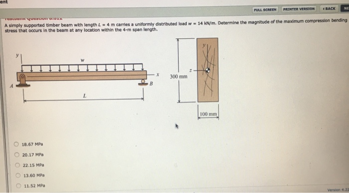 Solved A simply supported timber beam with length L = 4 m | Chegg.com