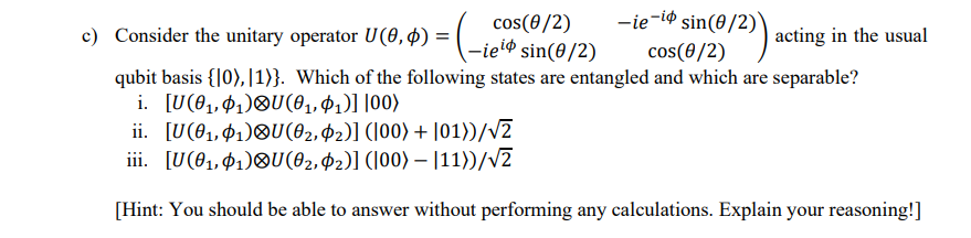 Solved Consider The Unitary Operator | Chegg.com