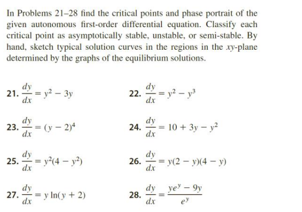 Solved In Problems 21-28 find the critical points and phase | Chegg.com