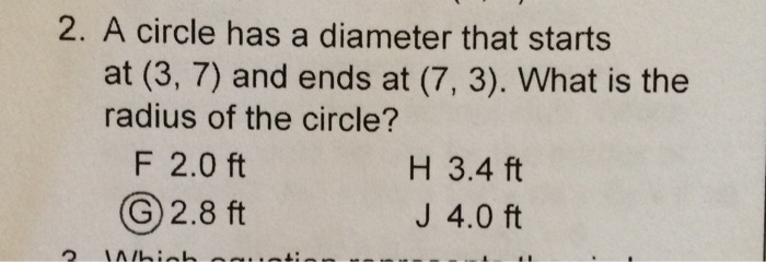 Solved A circle has a diameter that starts at (3, 7) and | Chegg.com