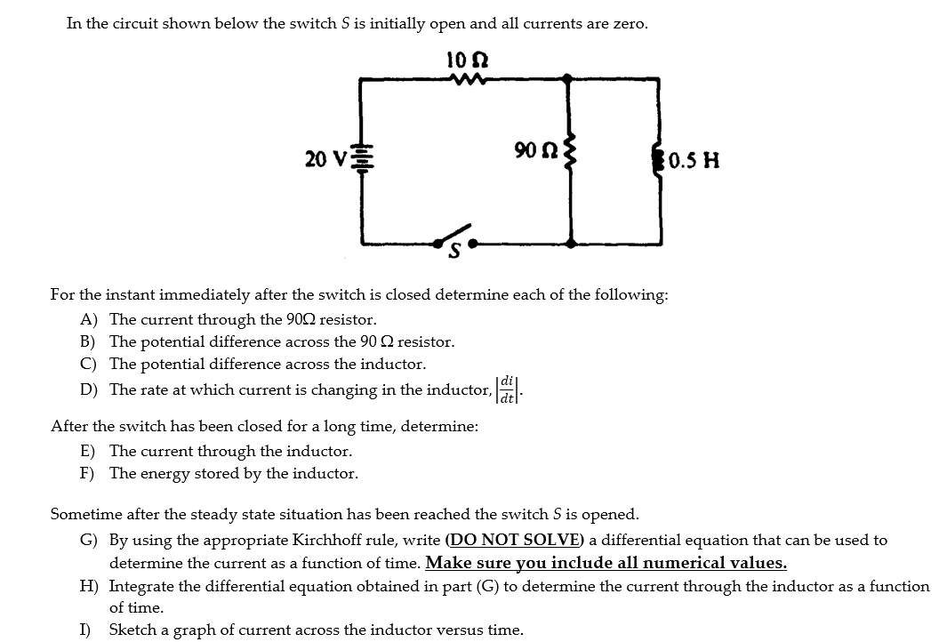 Solved In The Circuit Shown Below The Switch S Is Initial Chegg Com