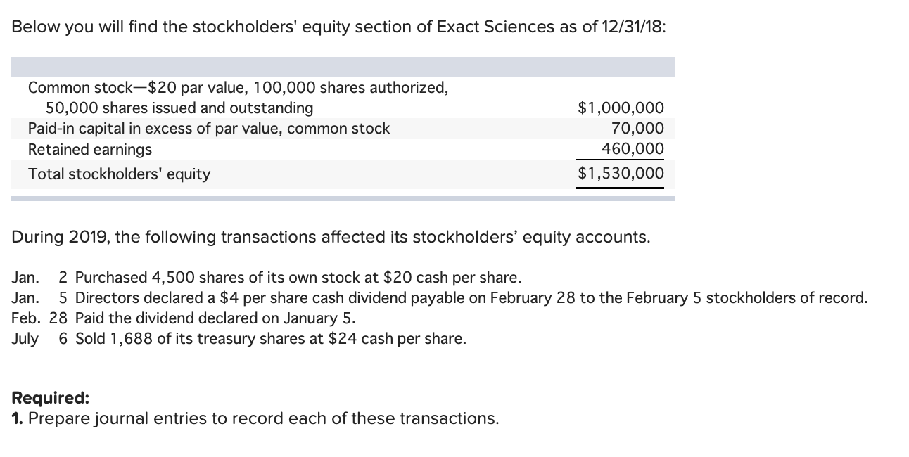 Solved Below You Will Find The Stockholders' Equity Section | Chegg.com