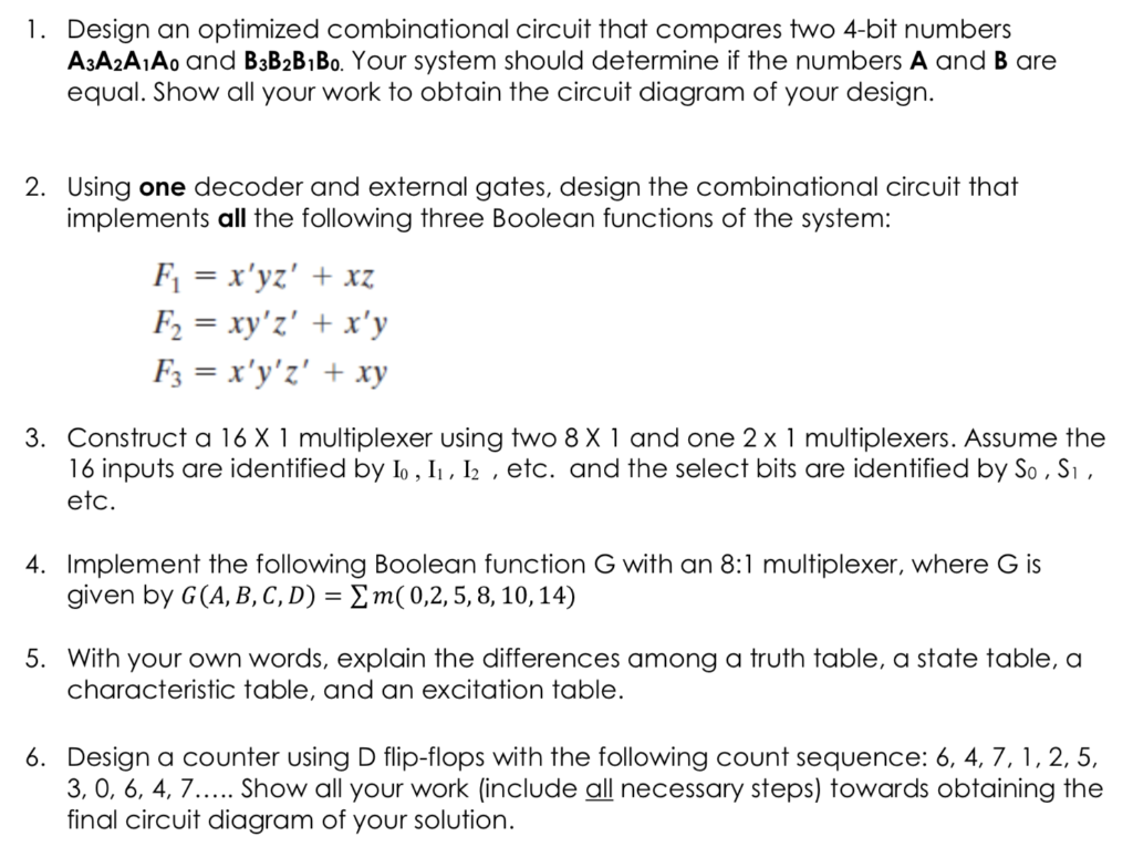 Solved 1. Design an optimized combinational circuit that | Chegg.com