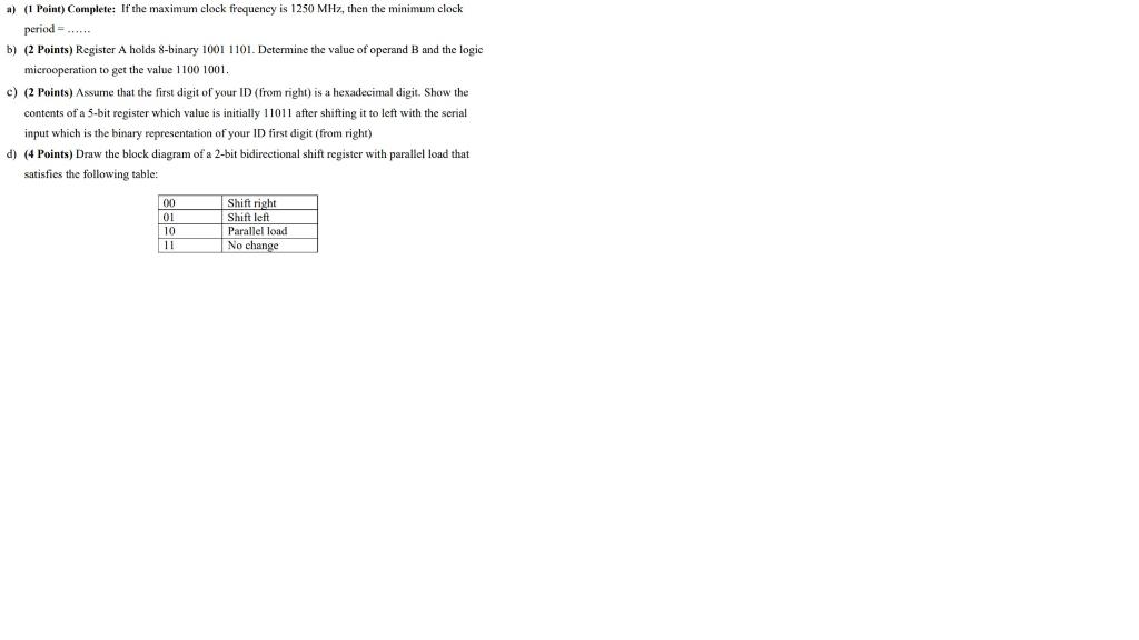 Solved a) (1 Point) Complete If the maximum clock frequency