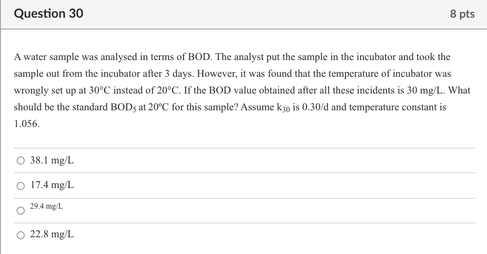 Solved Question 30 8 pts A water sample was analysed in