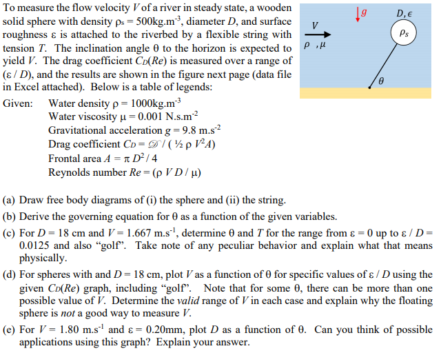 Solved g DE V Ps To measure the flow velocity V of a river | Chegg.com