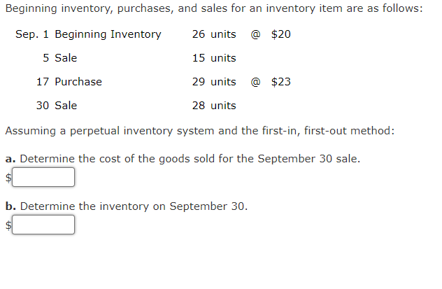 Solved Beginning Inventory, Purchases, And Sales For An | Chegg.com