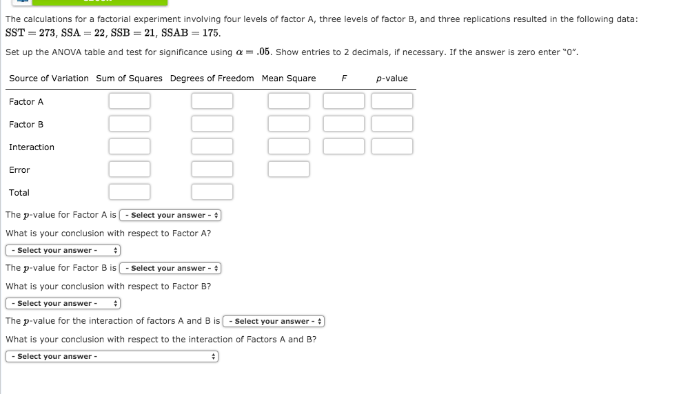 Solved The Calculations For A Factorial Experiment Involving | Chegg.com