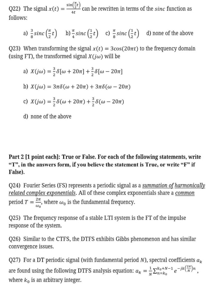 Solved Sin Q22 The Signal X T Follows Can Be Rewritt Chegg Com