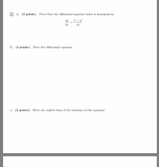 Solved 3a) (2 points) Prove that the differential equation | Chegg.com