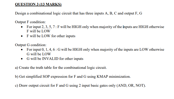 Solved QUESTION 3 (13 MARKS) Design a combinational logic | Chegg.com