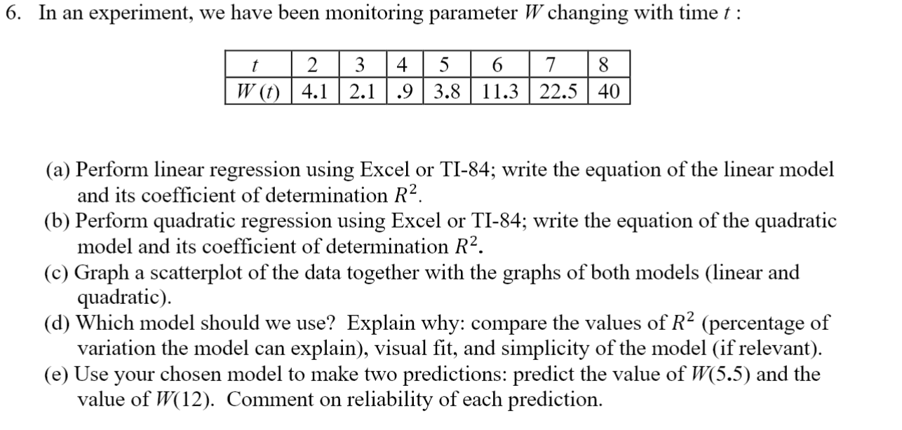 Solved (a) Perform linear regression using Excel or TI-84; | Chegg.com