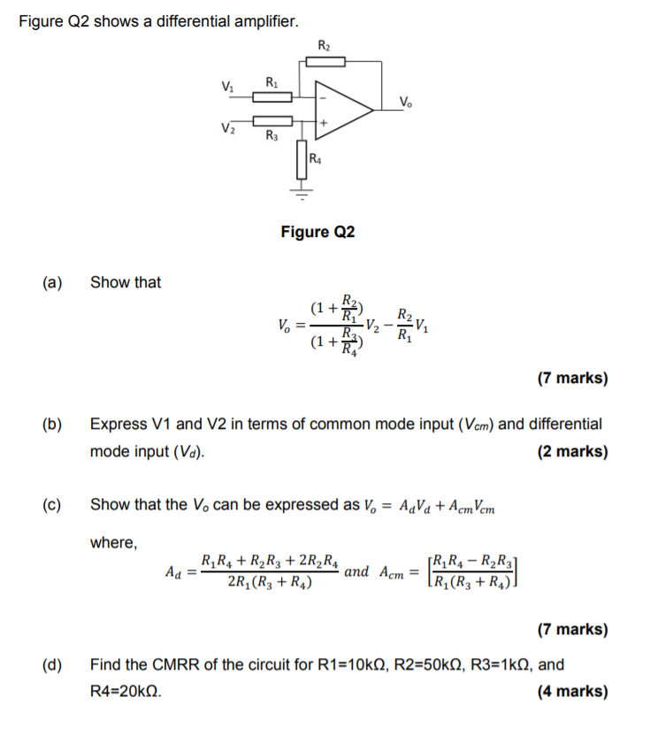 Solved Figure Q2 shows a differential amplifier. Ns RTV | Chegg.com