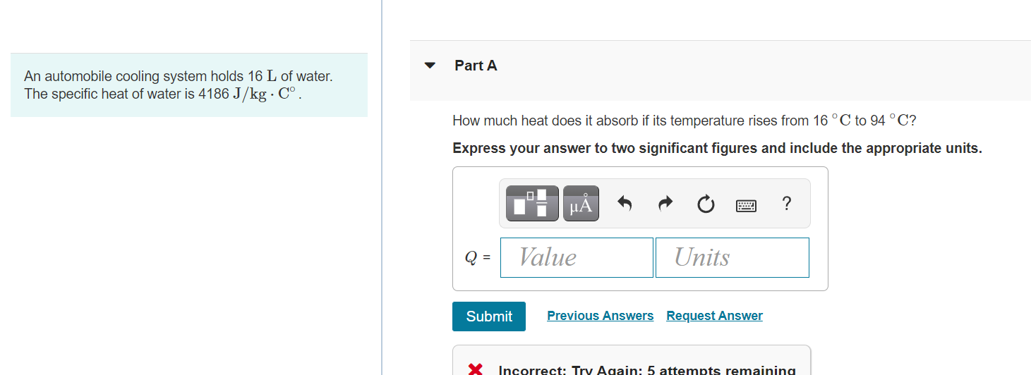 Solved Part A An automobile cooling system holds 16 L of