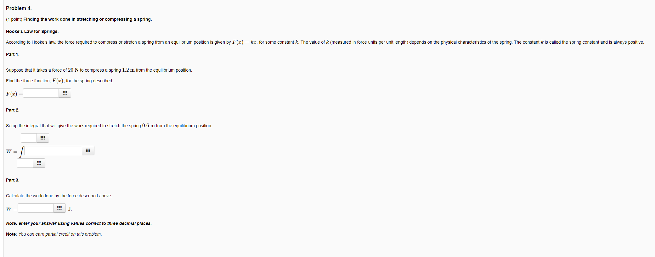 Solved Problem 4. (1 point) Finding the work done in | Chegg.com