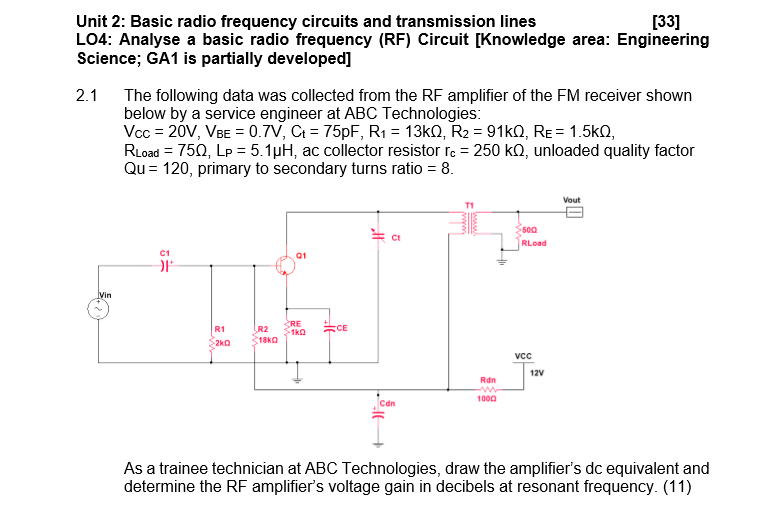 Unit 2: Basic Radio Frequency Circuits And | Chegg.com