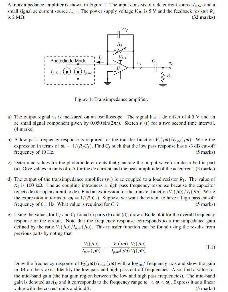 Solved A Transimpedance Amplifier Is Shown In Figure 1. The | Chegg.com