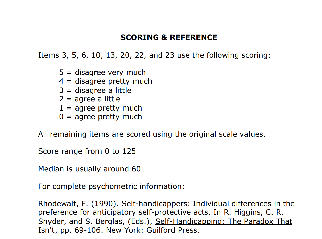 Solved Complete the “SelfHandicapping Scale'' as you