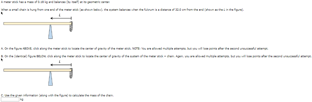 Solved A meter stick has a mass of 0.18 kg and balances (by | Chegg.com