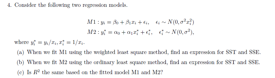 Solved 4. Consider the following two regression models. M1: | Chegg.com