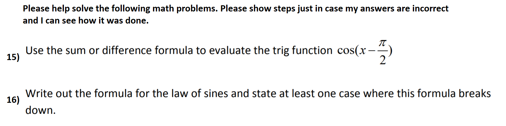 Solved Need serious help with double checking my answers. | Chegg.com