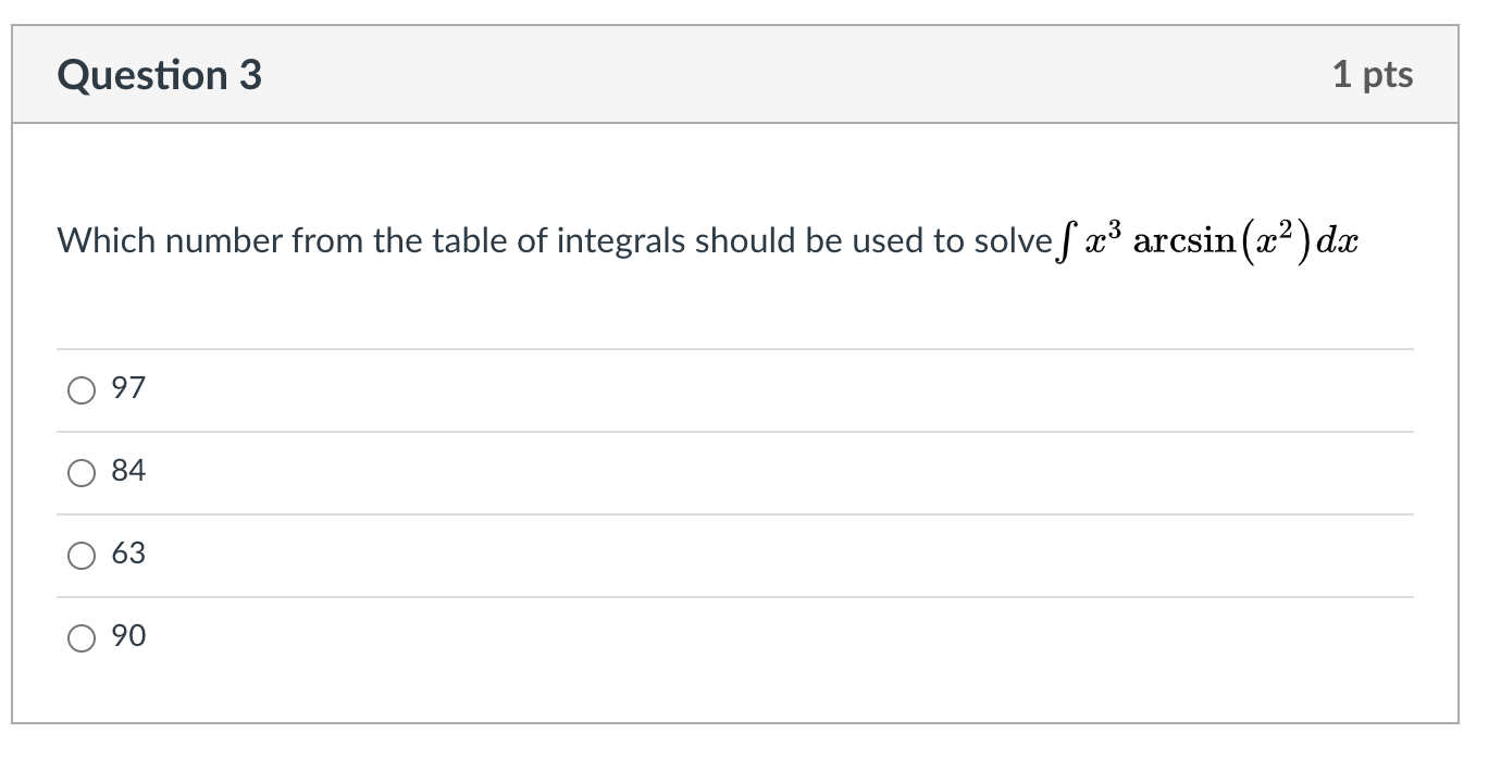 Solved Question 3 1 pts Which number from the table of | Chegg.com