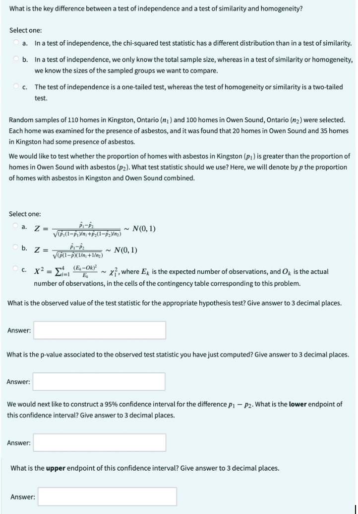 Solved What is the key difference between a test of | Chegg.com