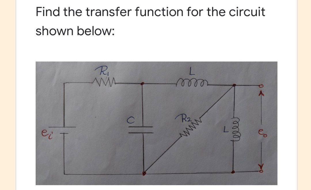 Solved Find the transfer function for the circuit shown | Chegg.com