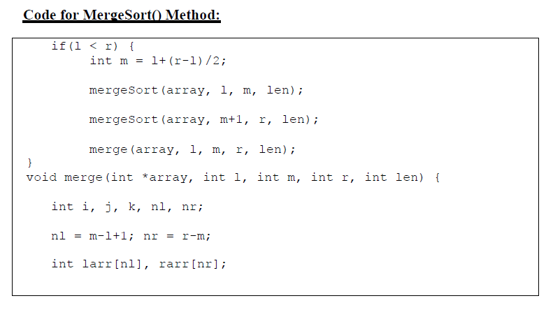 Solved Code For Mergesort Method If I R Int M 1 Chegg Com