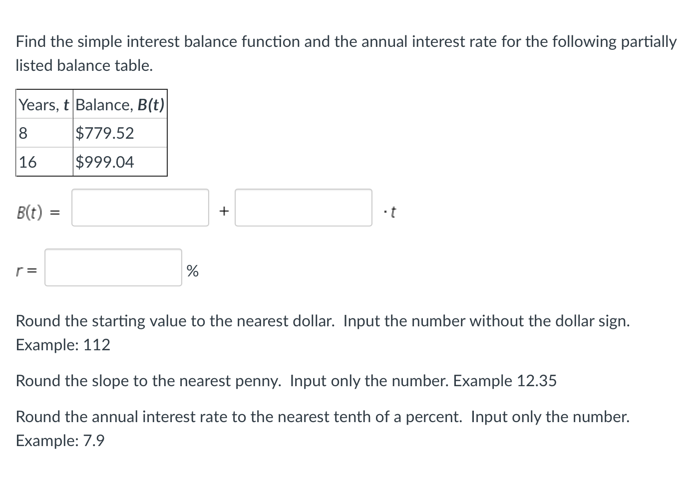 Given the following Simple Interest Balance Function.  Chegg.com